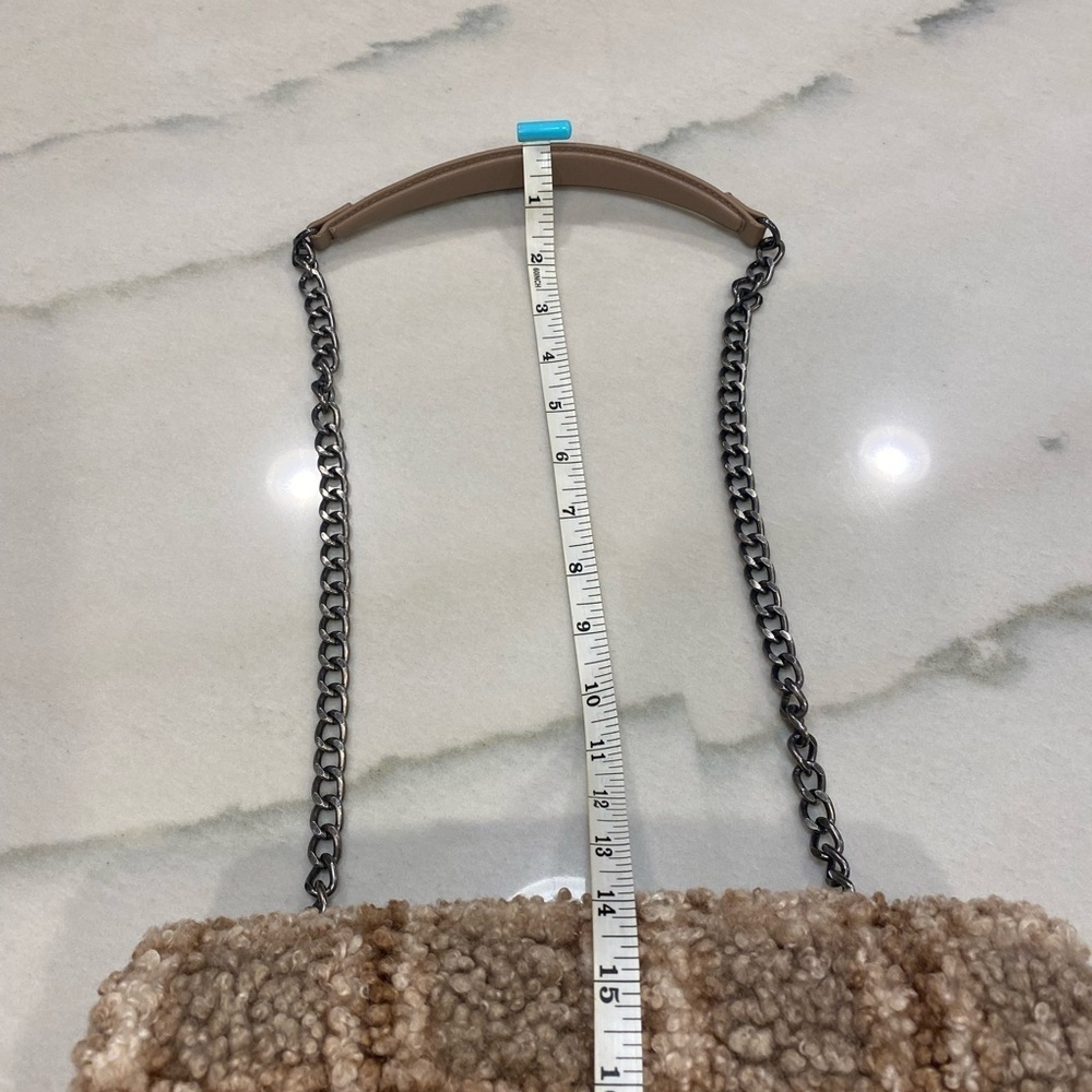 Zara Faux Fur Crossbody Flap Bag Pink Cream Tan Plaid Chain strap - Picture 4 of 13